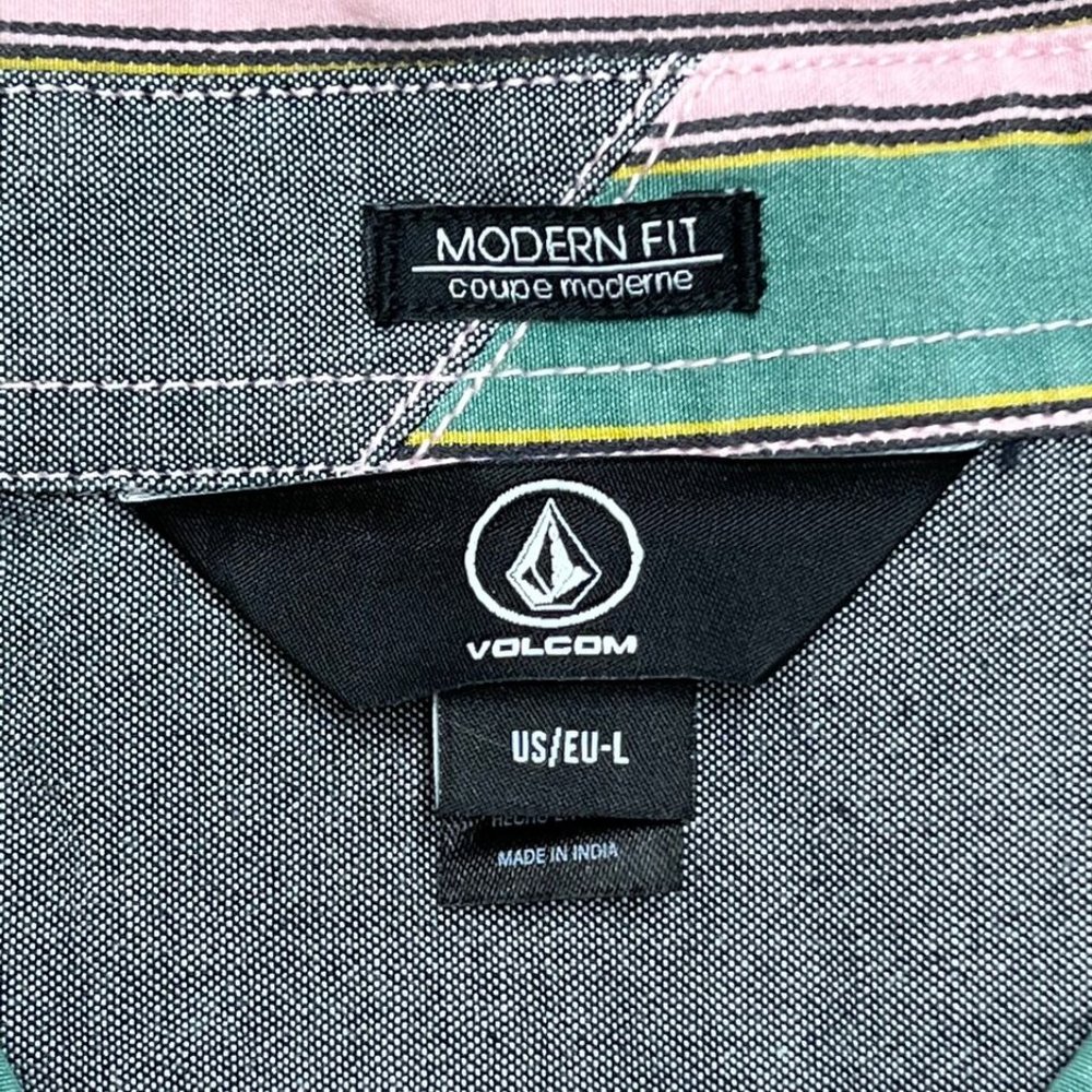 Volcom Modern Fit Button Down Green Striped Casua… - image 4
